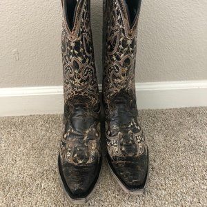 Cowgirl Boots, Vintage Look, black/brown, size 8